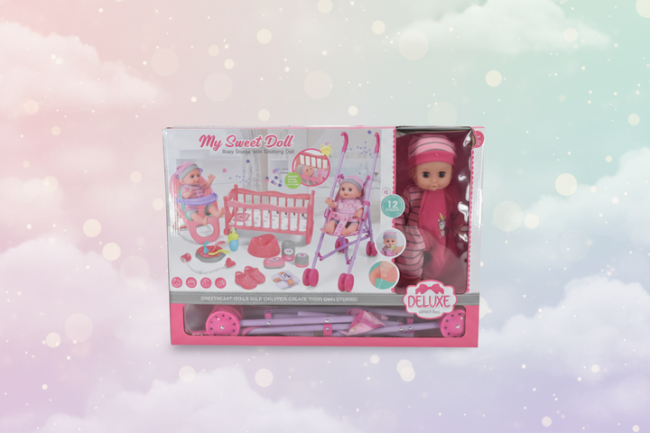 Muñeca Con Mecedora Silla Y Bañera