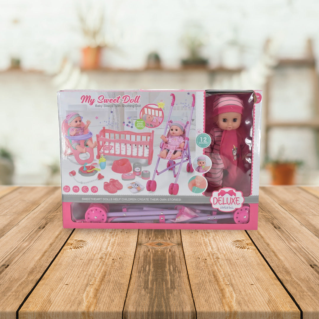 Muñeca Con Mecedora Silla Y Bañera